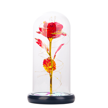 Kuldse fooliumiga säilitatud lilleklaasist kaanega roos LED-lambiga, jõulu- ja sõbrapäevakingitus piiriülese e-kaubanduse pakkumiseks