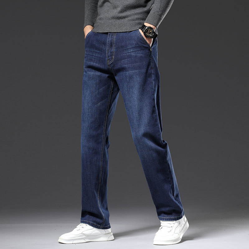 Blugi drepți largi pentru bărbați 2025 primăvara și toamna stil nou pantaloni de afaceri pentru bărbați de vârstă mijlocie pantaloni casual elastici de primăvară pentru bărbați