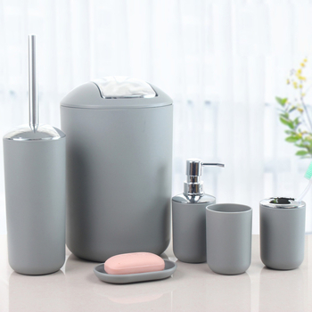 Нов кош за боклук, държач за тоалетна четка за сапун, чаша за четка за зъби, комплект за баня, хотелски комплект за баня от шест части