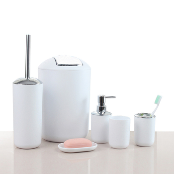 Нов кош за боклук, държач за тоалетна четка за сапун, чаша за четка за зъби, комплект за баня, хотелски комплект за баня от шест части