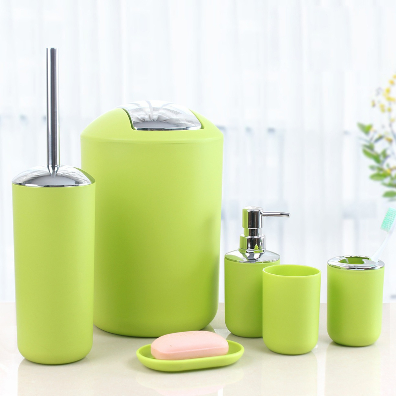 Нов кош за боклук, държач за тоалетна четка за сапун, чаша за четка за зъби, комплект за баня, хотелски комплект за баня от шест части
