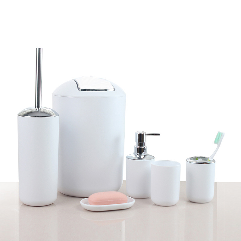 Нов кош за боклук, държач за тоалетна четка за сапун, чаша за четка за зъби, комплект за баня, хотелски комплект за баня от шест части