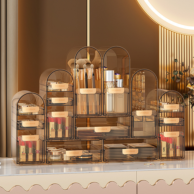 Kosmeetika hoiukast tolmukindel lauaarvuti suure mahutavusega huulepulk nahahoolduspintsel ämber ehete tualettlaud korraldav hoiuriiul