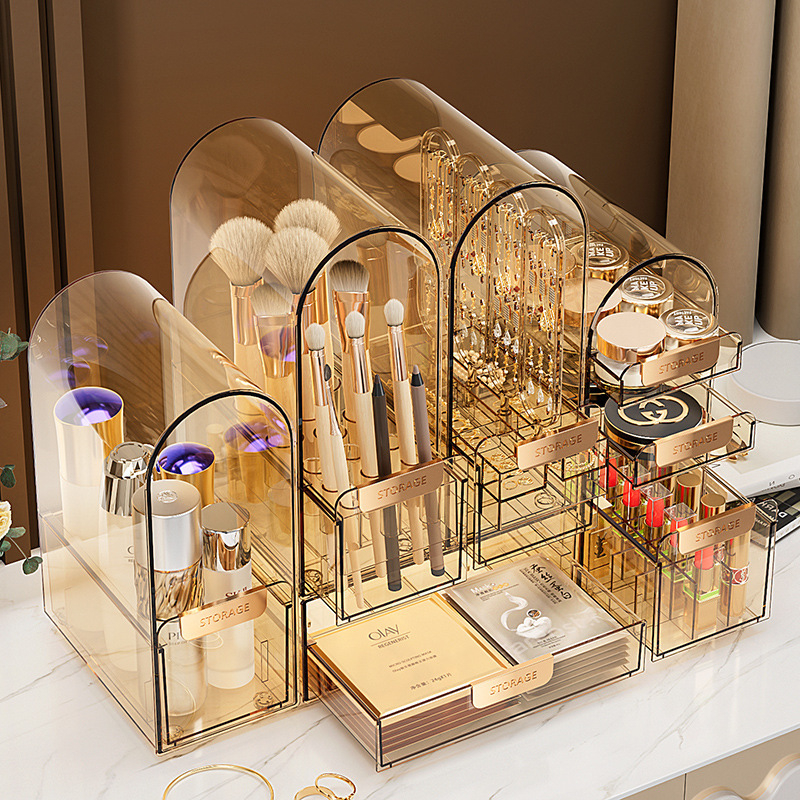 Kosmeetika hoiukast tolmukindel lauaarvuti suure mahutavusega huulepulk nahahoolduspintsel ämber ehete tualettlaud korraldav hoiuriiul