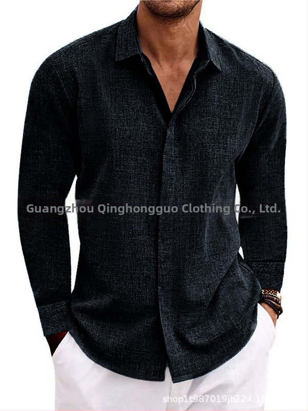 Férfi lenvászon hosszú ujjú póló, laza alsóing, tiszta színű pamut és lenvászon ing, nagy méret, lezser, sokoldalú, divatos munkaruházat