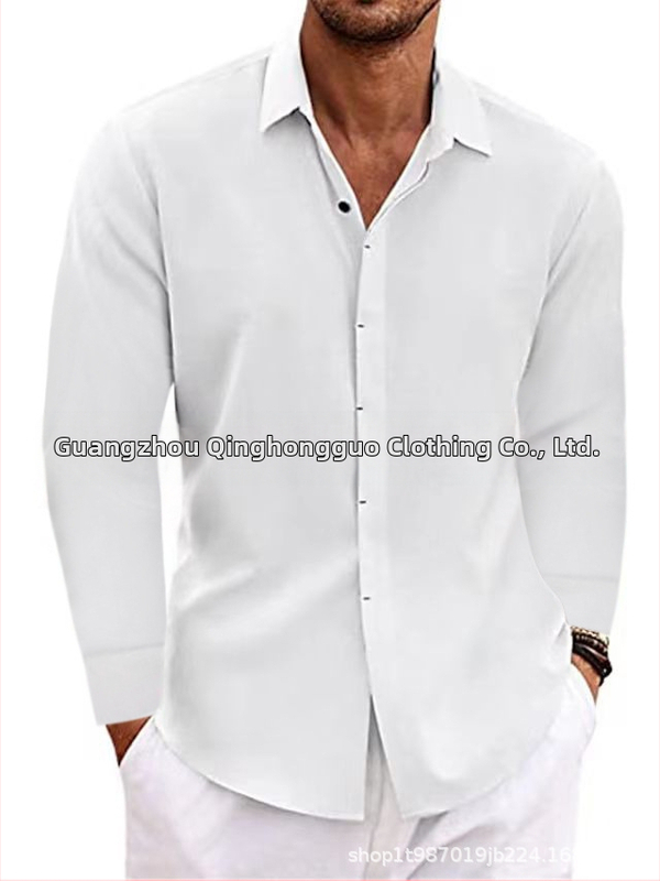 Férfi lenvászon hosszú ujjú póló, laza alsóing, tiszta színű pamut és lenvászon ing, nagy méret, lezser, sokoldalú, divatos munkaruházat