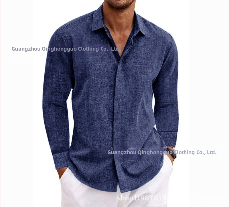 Férfi lenvászon hosszú ujjú póló, laza alsóing, tiszta színű pamut és lenvászon ing, nagy méret, lezser, sokoldalú, divatos munkaruházat