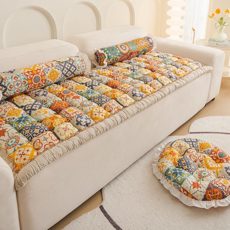 Új, vastagított, puha pamut kanapépárna a négy évszakhoz, univerzális, csúszásmentes, csúcskategóriás, könnyű, luxus krémszínű pamutpárna