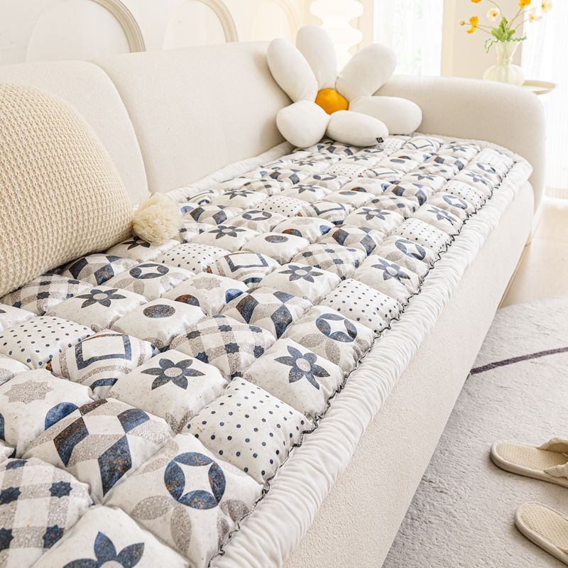 Új, vastagított, puha pamut kanapépárna a négy évszakhoz, univerzális, csúszásmentes, csúcskategóriás, könnyű, luxus krémszínű pamutpárna