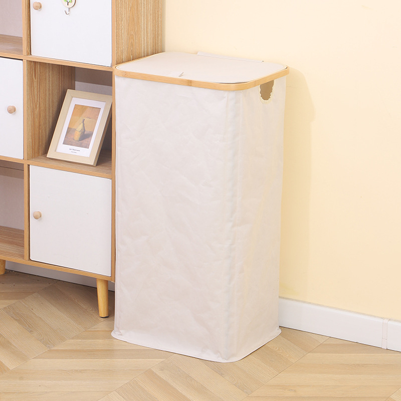 Oksfordo audinio nešvarių drabužių krepšys sulankstomas bambuko rėmo nešvarių drabužių krepšys su tinklelio maišu žaislų ir užkandžių laikymas