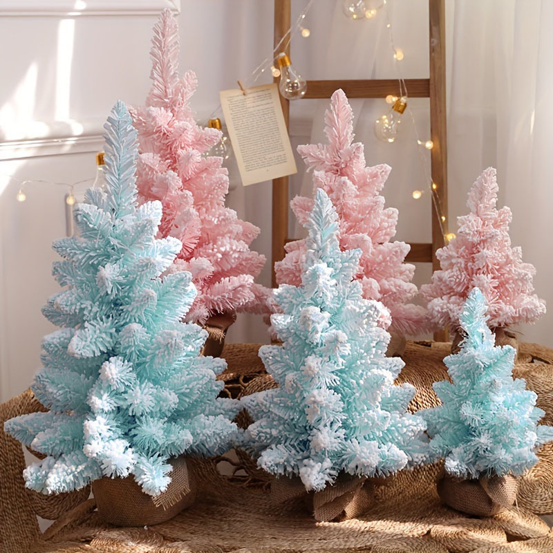 Διακοσμητικό παράθυρο για το παράθυρο της επιφάνειας εργασίας, νέο μίνι χριστουγεννιάτικο δέντρο με ροζ μυτερό χιόνι 30εκ.