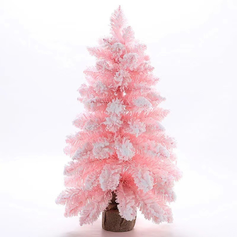 Διακοσμητικό παράθυρο για το παράθυρο της επιφάνειας εργασίας, νέο μίνι χριστουγεννιάτικο δέντρο με ροζ μυτερό χιόνι 30εκ.