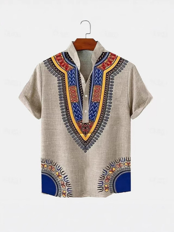 Καλοκαίρι 2025 Ζεστό σε Πωλήσεις Ρετρό Εικόνα Μόδας Εθνικό Στυλ Ανδρικό Πουκάμισο Νέο Ψηφιακό Εκτυπωμένο Κολάρο με Κοντά Μανίκια