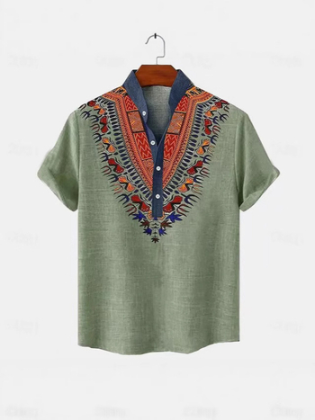 Καλοκαίρι 2025 Ζεστό σε Πωλήσεις Ρετρό Εικόνα Μόδας Εθνικό Στυλ Ανδρικό Πουκάμισο Νέο Ψηφιακό Εκτυπωμένο Κολάρο με Κοντά Μανίκια