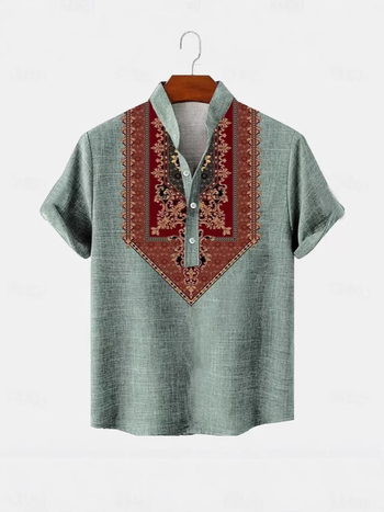 Καλοκαίρι 2025 Ζεστό σε Πωλήσεις Ρετρό Εικόνα Μόδας Εθνικό Στυλ Ανδρικό Πουκάμισο Νέο Ψηφιακό Εκτυπωμένο Κολάρο με Κοντά Μανίκια