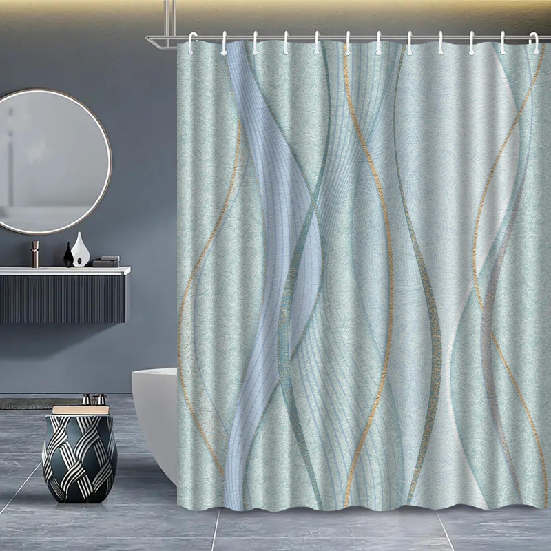 Furnizare directă din fabrică, perdea de duș cu dungi, imprimare digitală, perdea de duș impermeabilă din poliester, perdea de duș pentru baie