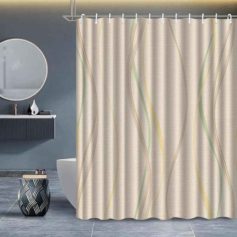 Furnizare directă din fabrică, perdea de duș cu dungi, imprimare digitală, perdea de duș impermeabilă din poliester, perdea de duș pentru baie