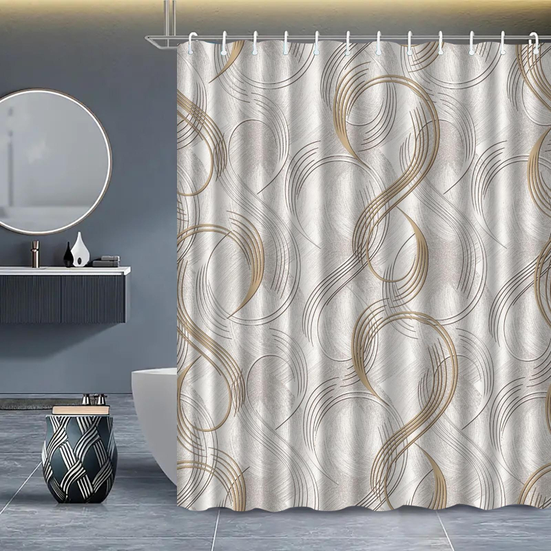 Furnizare directă din fabrică, perdea de duș cu dungi, imprimare digitală, perdea de duș impermeabilă din poliester, perdea de duș pentru baie