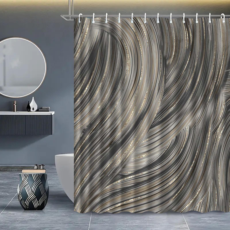 Furnizare directă din fabrică, perdea de duș cu dungi, imprimare digitală, perdea de duș impermeabilă din poliester, perdea de duș pentru baie