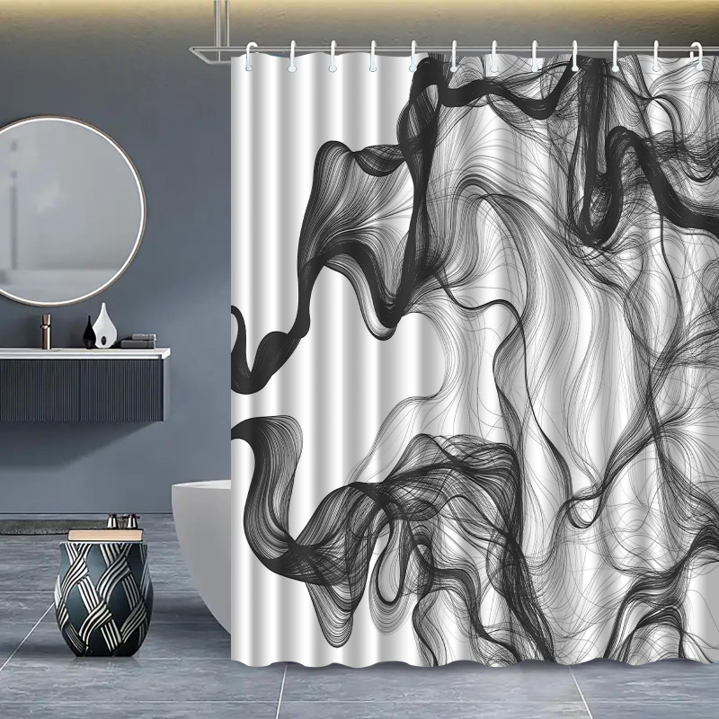 Furnizare directă din fabrică, perdea de duș cu dungi, imprimare digitală, perdea de duș impermeabilă din poliester, perdea de duș pentru baie