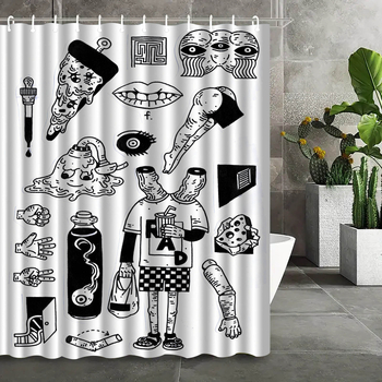 Διασυνοριακή κουρτίνα ντους με παχιά εκτύπωση Amazon Digital Printing, αδιάβροχη και ανθεκτική στη μούχλα, για μπάνιο, χωρίς τρυπήματα.