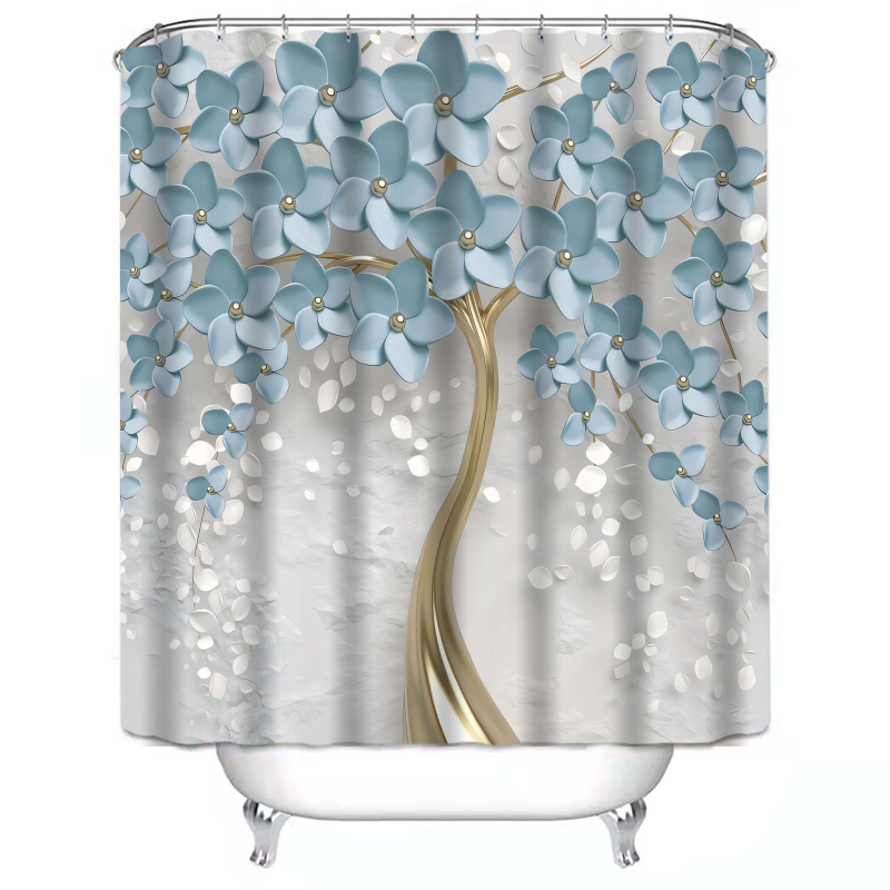 Cortina de duș îngroșată cu imprimare digitală Amazon transfrontalieră, costum anti-perforare, perdea de duș impermeabilă și rezistentă la mucegai