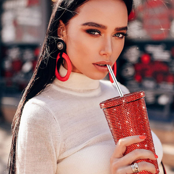 Διασυνοριακό μονωμένο ποτήρι νερού με διαμάντια, ποτήρι διπλής στρώσης με άχυρο, ποτήρι ποτού με διαμάντια, ποτήρι ποτού, ποτήρι δώρου υψηλής ποιότητας, κρύο ποτήρι