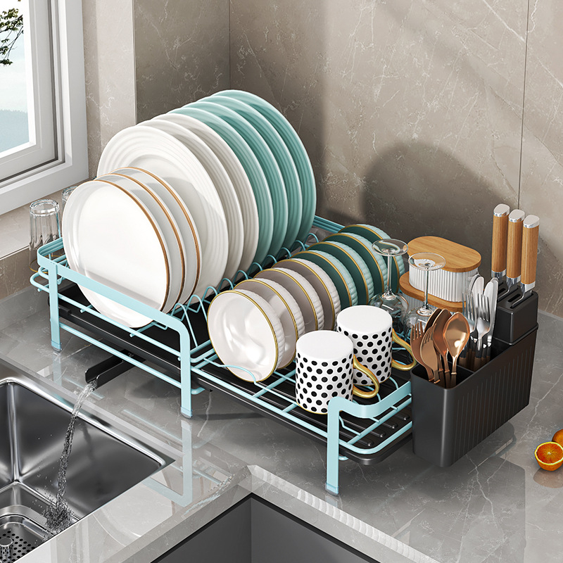 Indų laikymo lentynėlė virtuvei Indų nutekėjimo lentynėlė Daugiafunkcinė spalva Mėlyna Žalia Geltona Rožinė Lazdelių laikymo lentynėlė