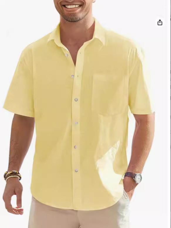 Férfi pamut és lenvászon rövid ujjú ing, lezser, gombos, stranding, nyári felső, övvel, Amazon AliExpress