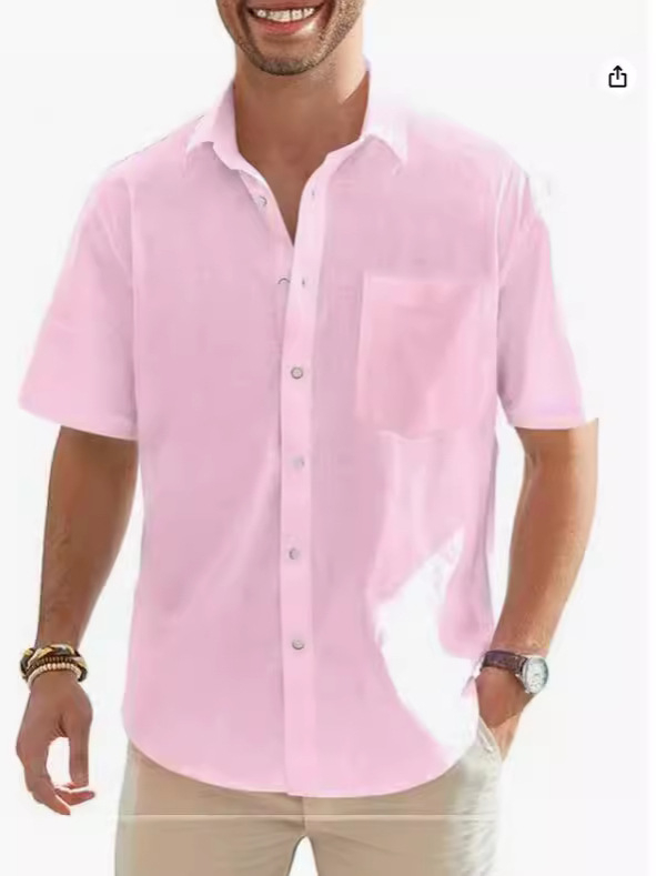 Férfi pamut és lenvászon rövid ujjú ing, lezser, gombos, stranding, nyári felső, övvel, Amazon AliExpress