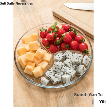 Grūdinto stiklo trijų skyrių lėkštė pusryčių stalo reikmenys valgomojo lėkštė atskiriamoji lėkštė namų apyvokos vaisių lėkštė daugiafunkcinė indų lėkštė