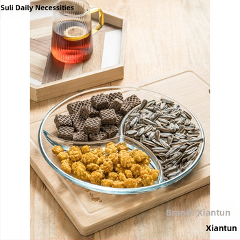 Grūdinto stiklo trijų skyrių lėkštė pusryčių stalo reikmenys valgomojo lėkštė atskiriamoji lėkštė namų apyvokos vaisių lėkštė daugiafunkcinė indų lėkštė