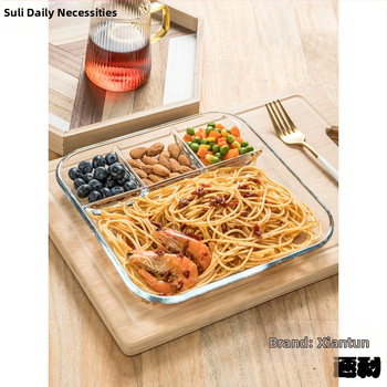 Grūdinto stiklo trijų skyrių lėkštė pusryčių stalo reikmenys valgomojo lėkštė atskiriamoji lėkštė namų apyvokos vaisių lėkštė daugiafunkcinė indų lėkštė