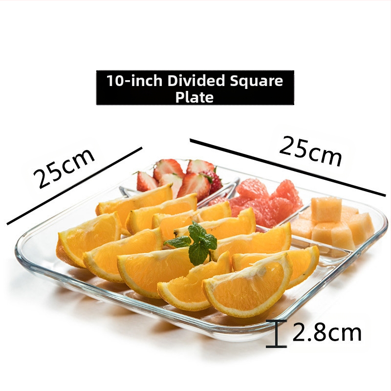 Grūdinto stiklo trijų skyrių lėkštė pusryčių stalo reikmenys valgomojo lėkštė atskiriamoji lėkštė namų apyvokos vaisių lėkštė daugiafunkcinė indų lėkštė