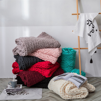 Ръчно изработено дебело вълнено плетено одеяло Phyllis ins, плетено одеяло с шенилна пръчка, одеяло за диван, без ДДС