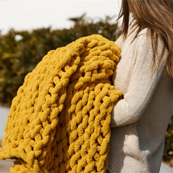 Ръчно изработено дебело вълнено плетено одеяло Phyllis ins, плетено одеяло с шенилна пръчка, одеяло за диван, без ДДС
