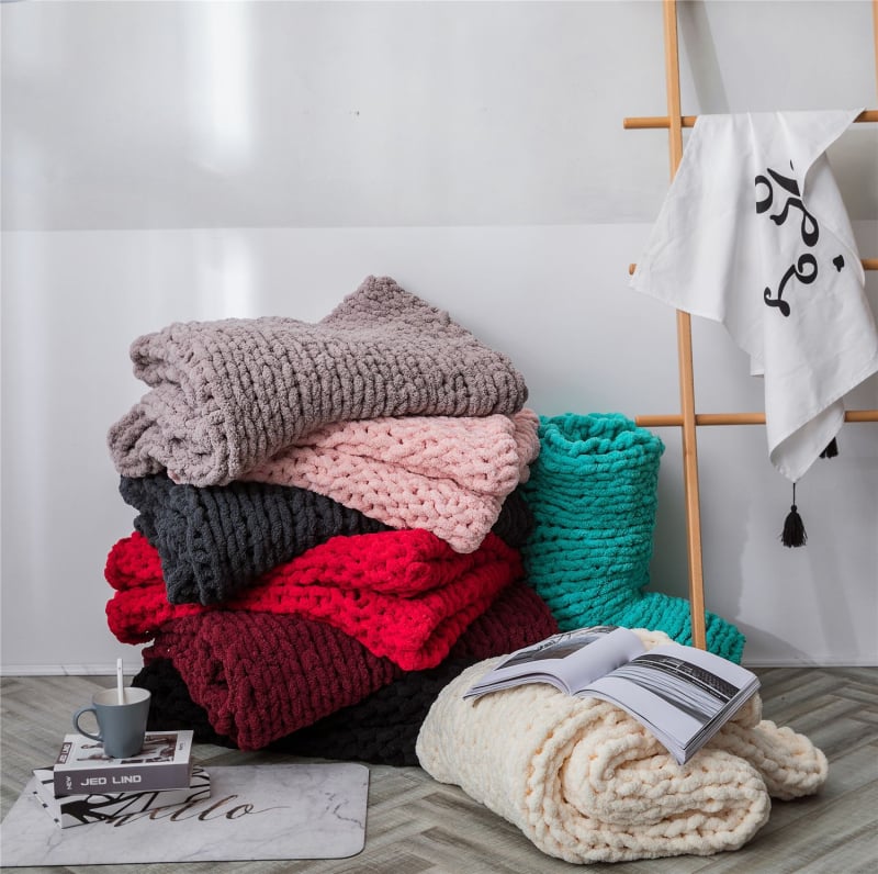 Ръчно изработено дебело вълнено плетено одеяло Phyllis ins, плетено одеяло с шенилна пръчка, одеяло за диван, без ДДС