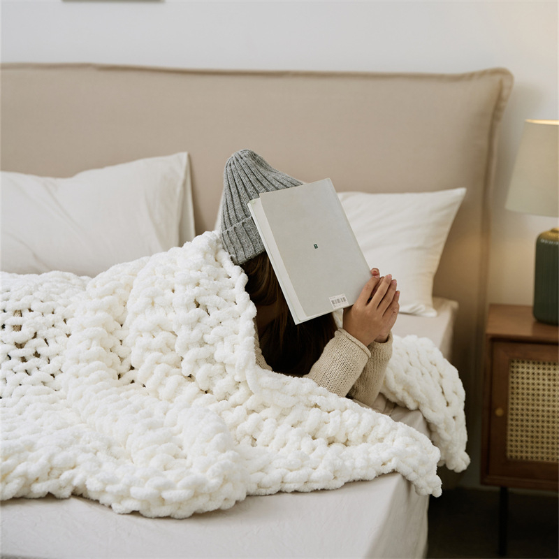 Ръчно изработено дебело вълнено плетено одеяло Phyllis ins, плетено одеяло с шенилна пръчка, одеяло за диван, без ДДС
