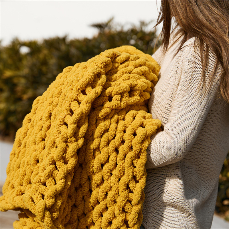 Ръчно изработено дебело вълнено плетено одеяло Phyllis ins, плетено одеяло с шенилна пръчка, одеяло за диван, без ДДС