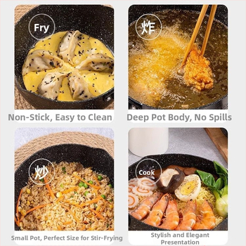 „Maifan Stone“ japoniško stiliaus plokščia keptuvė pieno puodui kūdikiams ir kūdikiams, greitai paruošiami makaronai, universali buitinė nelimpanti keptuvė makaronams virti, indukcinė viryklė, papildomas maisto lygintuvas