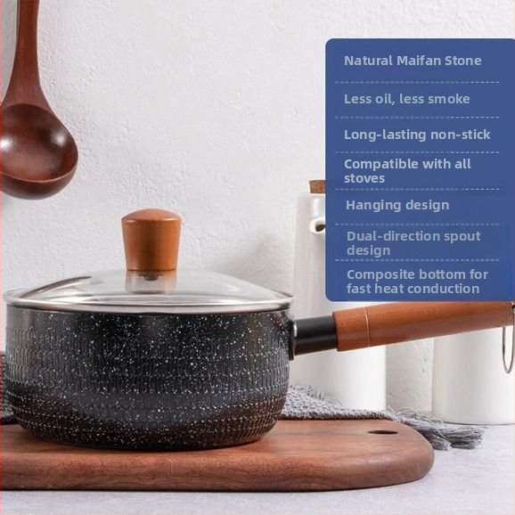 „Maifan Stone“ japoniško stiliaus plokščia keptuvė pieno puodui kūdikiams ir kūdikiams, greitai paruošiami makaronai, universali buitinė nelimpanti keptuvė makaronams virti, indukcinė viryklė, papildomas maisto lygintuvas