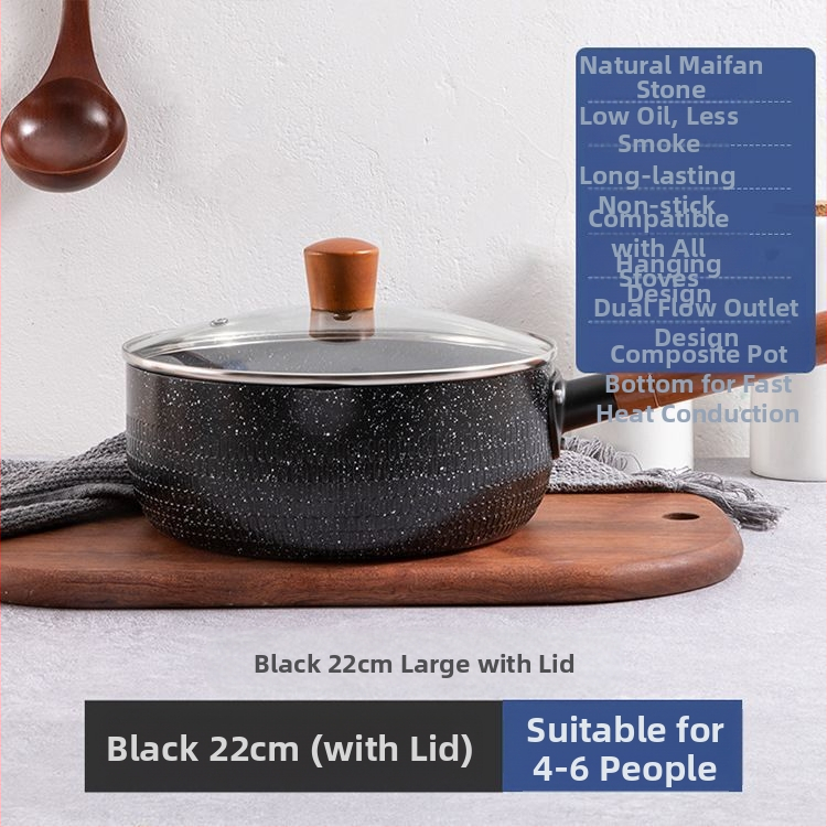 „Maifan Stone“ japoniško stiliaus plokščia keptuvė pieno puodui kūdikiams ir kūdikiams, greitai paruošiami makaronai, universali buitinė nelimpanti keptuvė makaronams virti, indukcinė viryklė, papildomas maisto lygintuvas