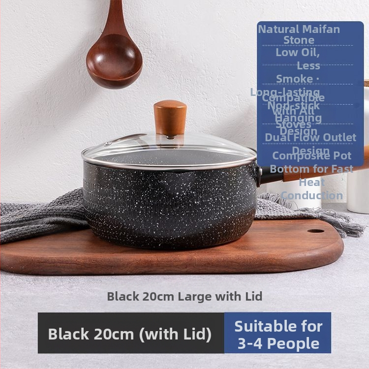 „Maifan Stone“ japoniško stiliaus plokščia keptuvė pieno puodui kūdikiams ir kūdikiams, greitai paruošiami makaronai, universali buitinė nelimpanti keptuvė makaronams virti, indukcinė viryklė, papildomas maisto lygintuvas