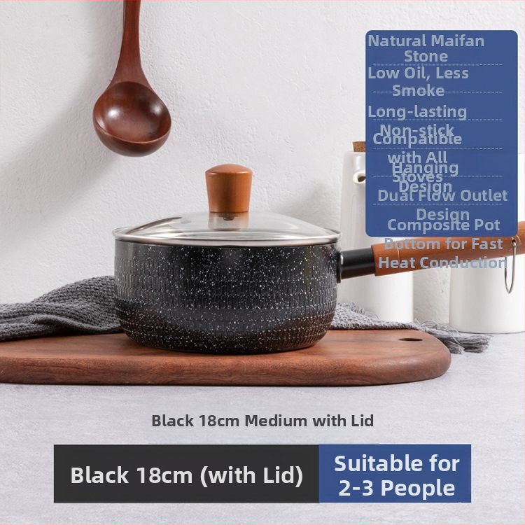 „Maifan Stone“ japoniško stiliaus plokščia keptuvė pieno puodui kūdikiams ir kūdikiams, greitai paruošiami makaronai, universali buitinė nelimpanti keptuvė makaronams virti, indukcinė viryklė, papildomas maisto lygintuvas