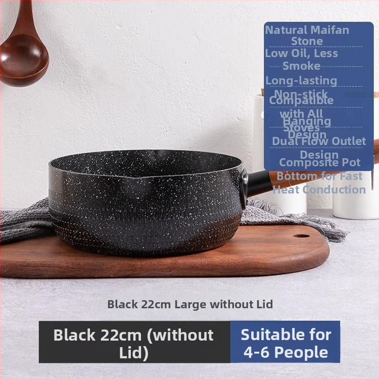 „Maifan Stone“ japoniško stiliaus plokščia keptuvė pieno puodui kūdikiams ir kūdikiams, greitai paruošiami makaronai, universali buitinė nelimpanti keptuvė makaronams virti, indukcinė viryklė, papildomas maisto lygintuvas