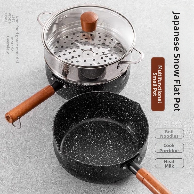 „Maifan Stone“ japoniško stiliaus plokščia keptuvė pieno puodui kūdikiams ir kūdikiams, greitai paruošiami makaronai, universali buitinė nelimpanti keptuvė makaronams virti, indukcinė viryklė, papildomas maisto lygintuvas