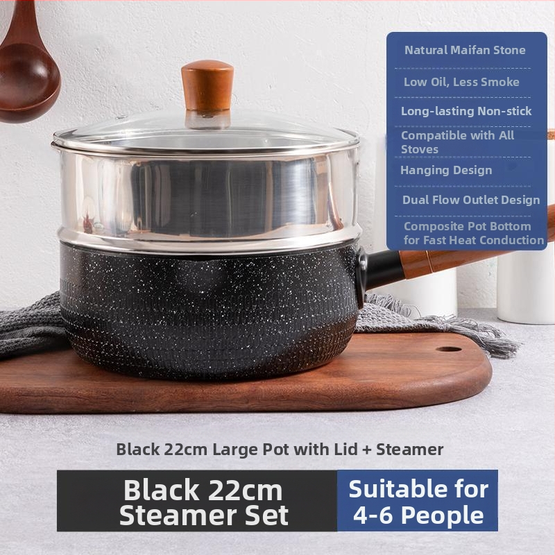 „Maifan Stone“ japoniško stiliaus plokščia keptuvė pieno puodui kūdikiams ir kūdikiams, greitai paruošiami makaronai, universali buitinė nelimpanti keptuvė makaronams virti, indukcinė viryklė, papildomas maisto lygintuvas