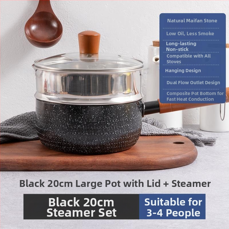 „Maifan Stone“ japoniško stiliaus plokščia keptuvė pieno puodui kūdikiams ir kūdikiams, greitai paruošiami makaronai, universali buitinė nelimpanti keptuvė makaronams virti, indukcinė viryklė, papildomas maisto lygintuvas