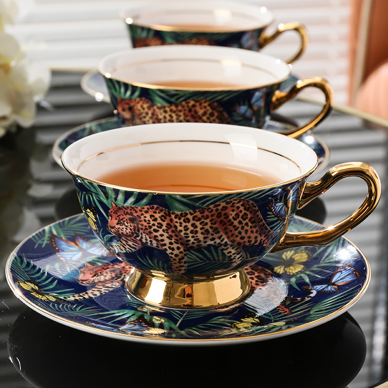 Medo Jungle Cheetah kávéscsésze, kiváló minőségű finom csontos porcelán, páros csésze, kiváló minőségű délutáni tea, teáskészlet