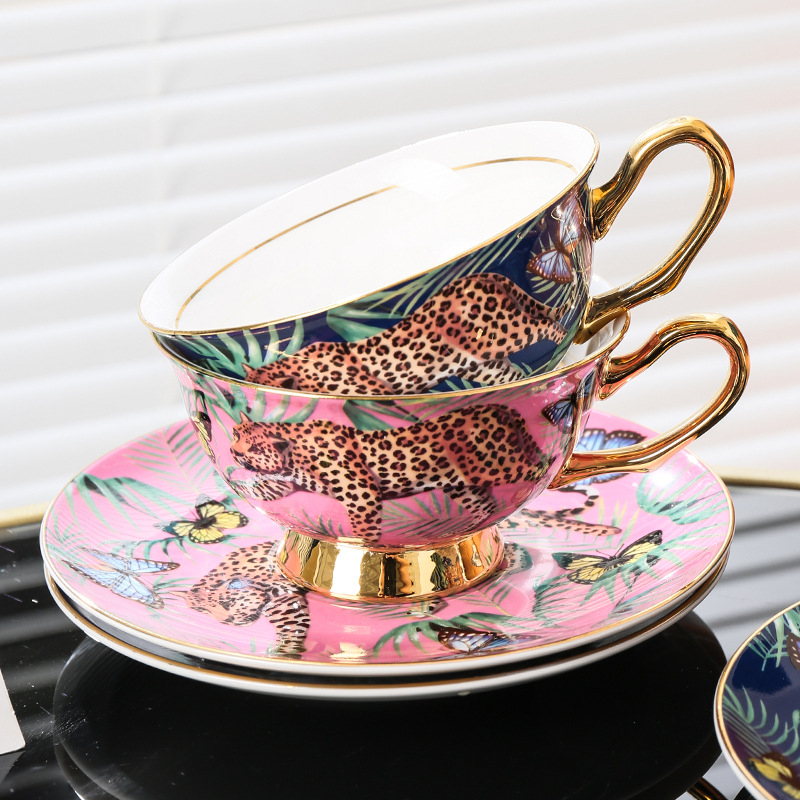 Medo Jungle Cheetah kávéscsésze, kiváló minőségű finom csontos porcelán, páros csésze, kiváló minőségű délutáni tea, teáskészlet